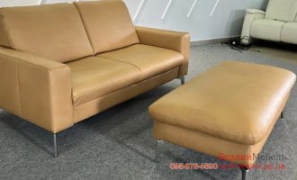 шкіряний диван двійка пуфік XXL Polinova